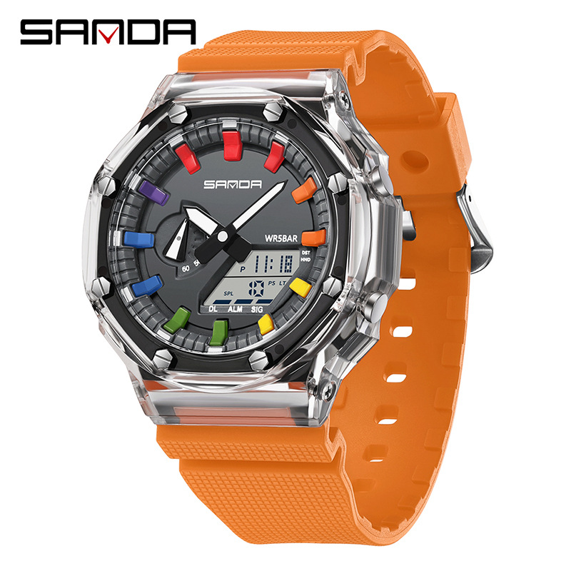 SANDA reloj electrónico transparente cinta de moda multifuncional reloj deportivo reloj despertador reloj a prueba de golpes 3341