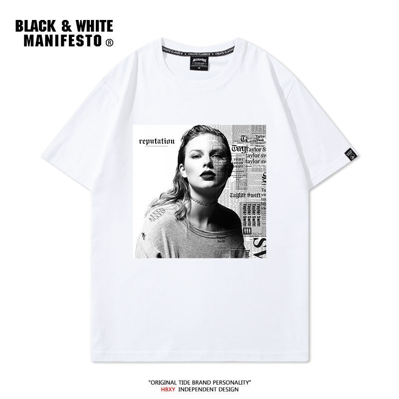 European and American ReTro Trendy Brand SwifT ShorT-sleeved T-shirT ShorT-sleeved Mould Taylor rep Album PrinTed Summer Casual Men