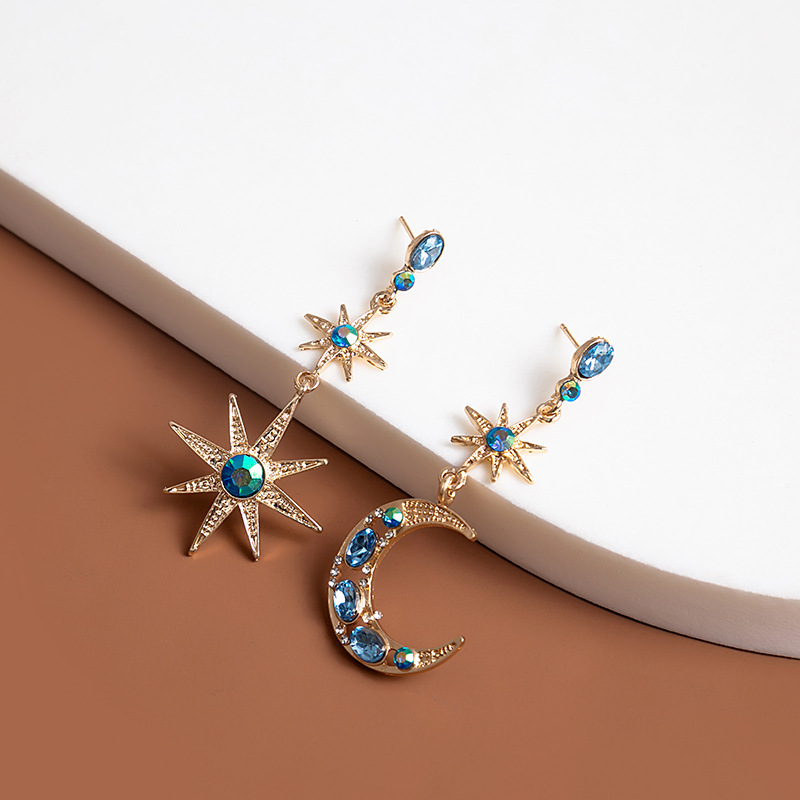 Women'S Gender Inlay Design 1 Pair Retro Star Moon Inlay Alloy Rhinestones Drop Earrings