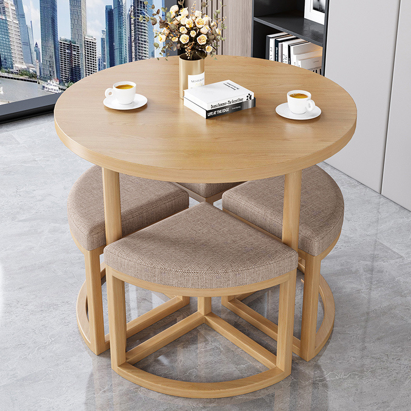 Taburete de tela khaki + mesa de madera
