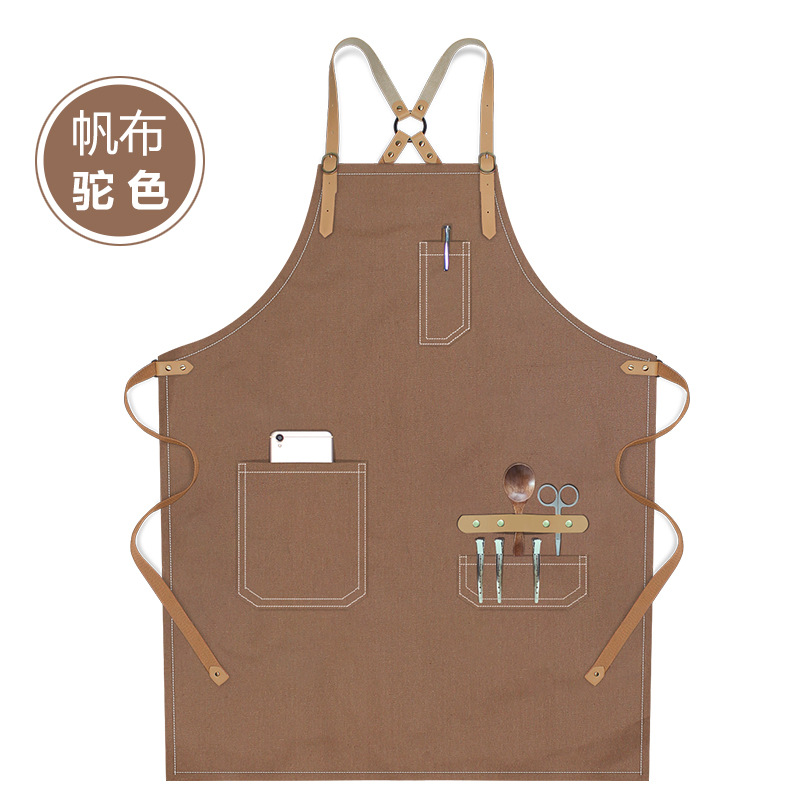 Transfronterizo Amazon lona delantal logo personalizado minimalista de moda restaurante bar barista delantal de trabajo al por mayor