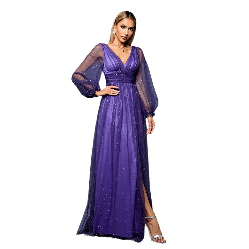 Europa y América elegante transparente tulle brillante vestido de noche fiesta de boda sequilla vestido de fiesta de boda