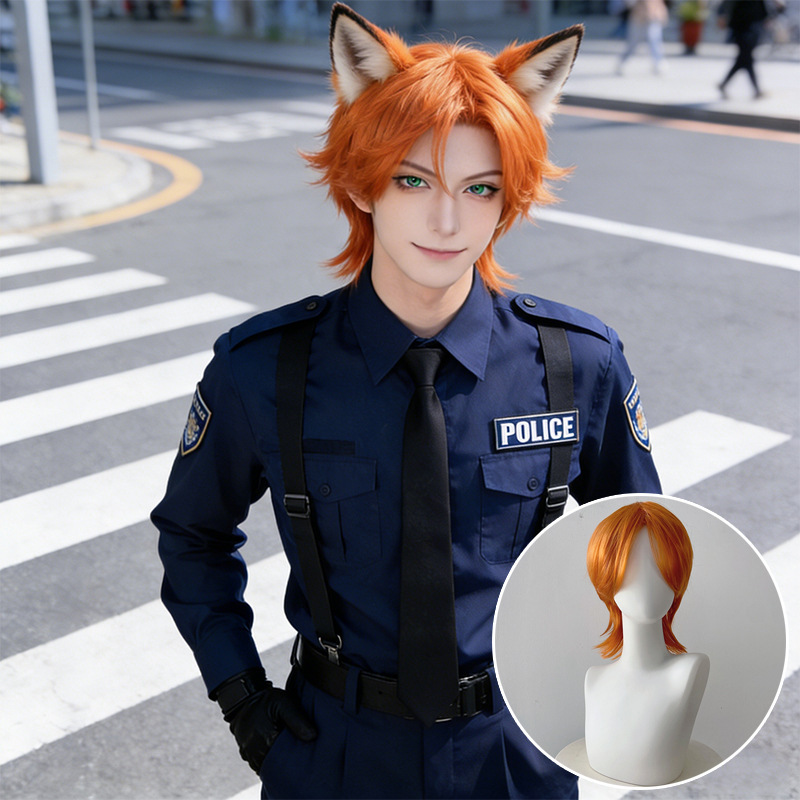 Zootopia 2 Nicks Cosplay Wig, Round-Top Synthetic Hair Full Wig, Orange Wolf Tail Mullet Style Zootopia 2 Nicks Cosplay Wig, Round-Top Synthetic Hair Full Wig, Orange Wolf Tail Mullet Style