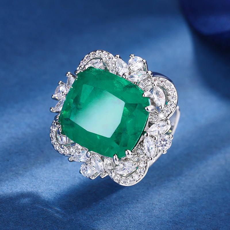 2023 nuevo estilo zhuang sheng joyería cobre inferior chapado en oro moda europea y americana imitación tesoro color grasa cuadrado 14*16 anillo para las mujeres