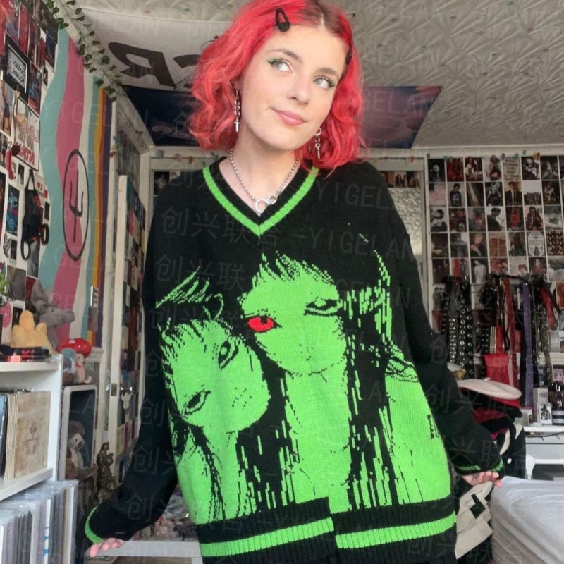 Personalized Gothic Men's and Women's Halloween Ghost Face Horror Mexican Scary Face with Strange Eyes Autumn and Winter Christmas Knitted Sweater Personalized Gothic Men's and Women's Halloween Ghost Face Horror Mexican Scary Face with Strange Eyes Autumn and Winter Christmas Knitted Sweater