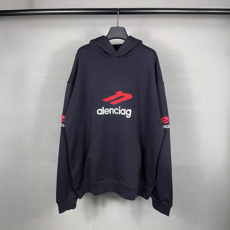 Authentic Parisian Fashion Brand B's Cola Embroidered Flame Letter Logo Distressed Print Hooded Long-Sleeve Sweatshirt