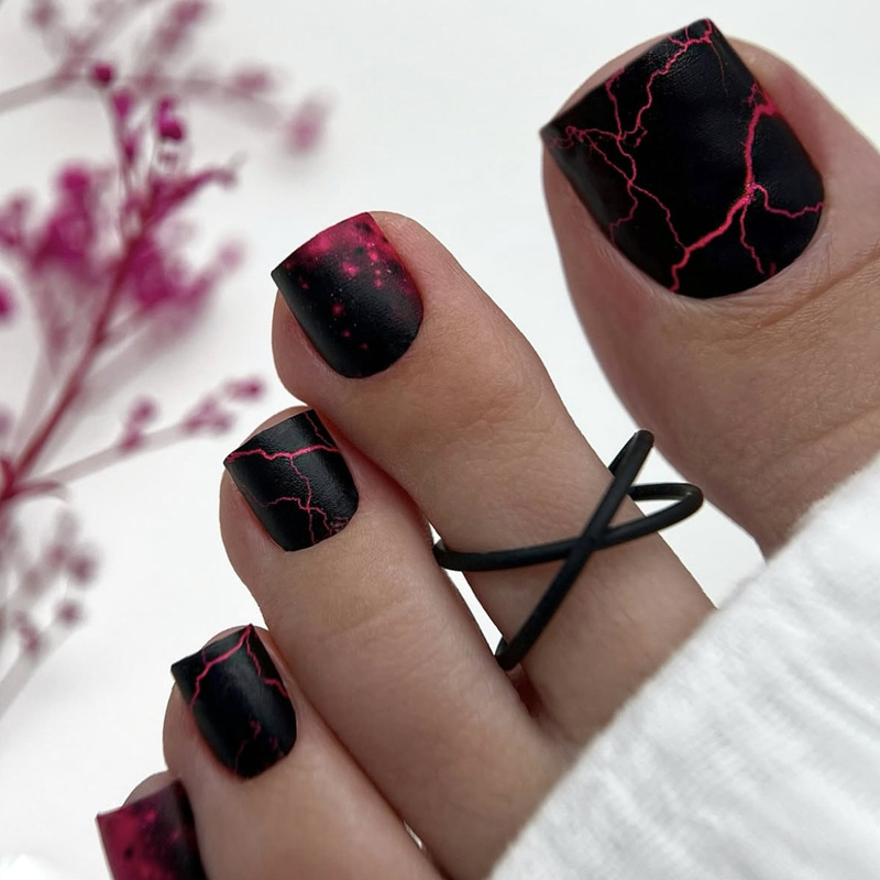 Wearable Black Gradient Rose Red Striped Matte Removable Toenail Patches Fake Toenail Patches Wearable Black Gradient Rose Red Striped Matte Removable Toenail Patches Fake Toenail Patches