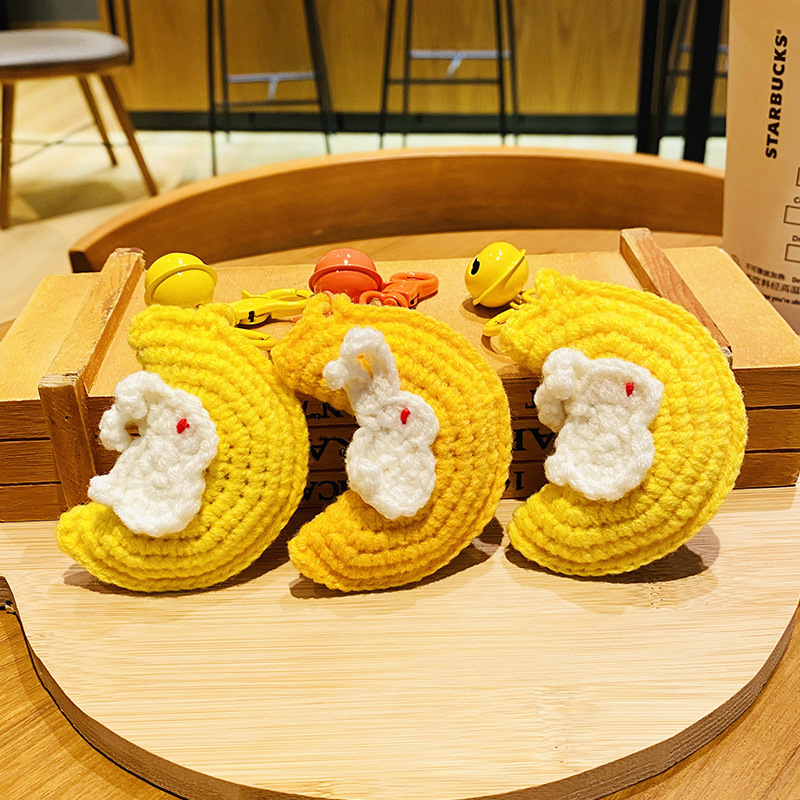 クリエイティブぬいぐるみかぎ針編みムーンウサギキーホルダー人形スクールバッグペンダント小さなペンダントカップル小さなギフトギフト|undefined