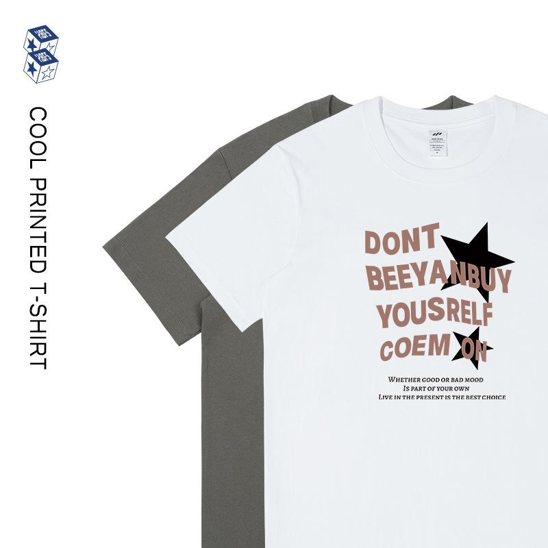 夏のメンズプリント新作半袖Tシャツ、アメリカンレトロ純綿ゆったりトップス、トレンドブランドストリートTシャツ|undefined