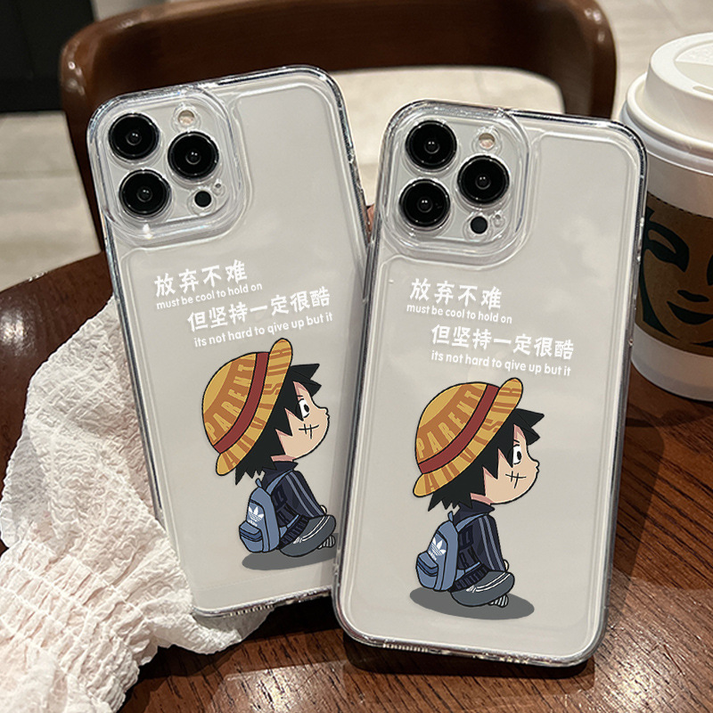 Japanese and Korean Luffy Back View Phone Case Suitable for Apple 16 Pro, Very Cool iPhone 17 Men's Transparent Soft Case