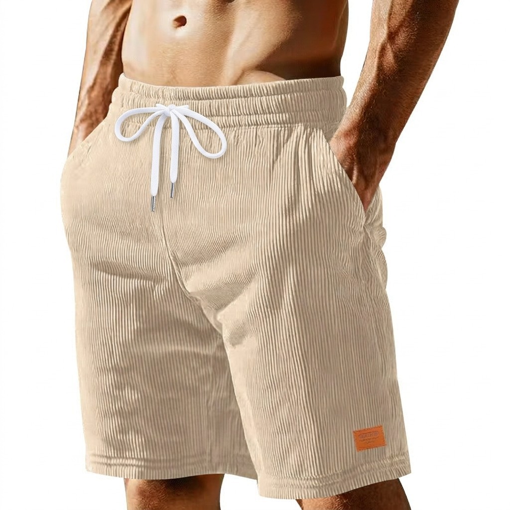 Monochrome Man – 2026 Europäische und amerikanische Herren-Sommer-Freizeit-Cordshorts mit Kordelzug für Strandbesuche_voghion.com
