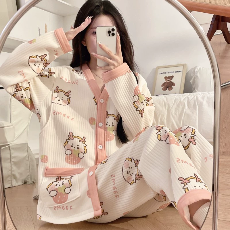 Пижама для беременных осень/зима Послеродовая воздушный хлопок месячная одежда для кормления грудью весной при беременности 11 октября плотная