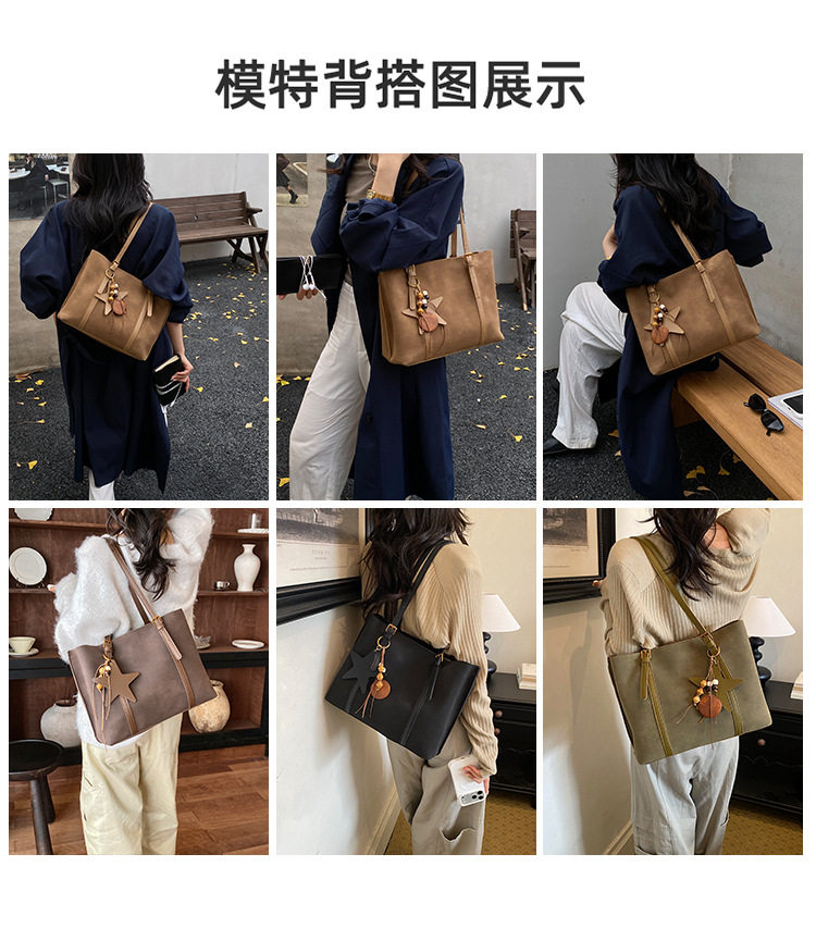 Túi tote nữ cỡ lớn dáng shopping, quai đôi đeo vai, có ngăn khóa kéo, phong cách tối giản — Màu cà phê Không có mặt dây chuyền, Màu nâu không có mặt dây chuyền, Màu xanh lá cây không có mặt dây chuyền, Đen không có mặt dây chuyền chi tiết 7