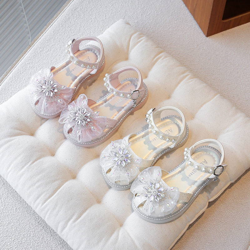 Niñas sandalias Baotou 2026 verano nuevo niño diamante arco princesa zapatos huecos moda versátil zapatos individuales image 5