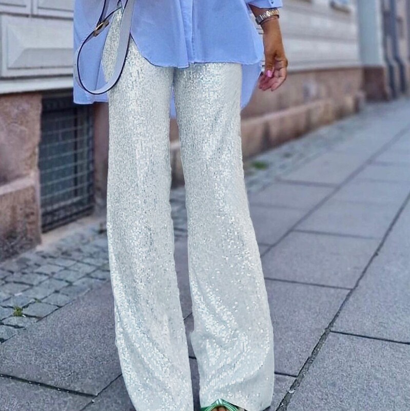 2026 European and American New Style Amazon Aliexpress Direct Sales Foreign Trade Women's Clothing Colorful Sequin Fashion Slim Casual Straight Pants