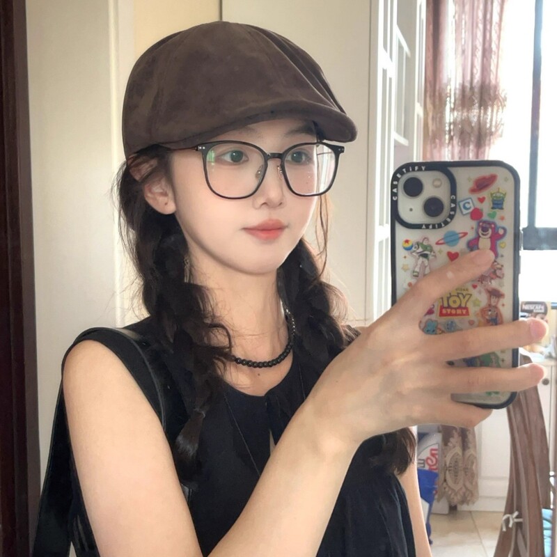 2025新款麂皮绒前进帽女英伦风复古大头围贝雷帽小众百搭画家帽子|undefined