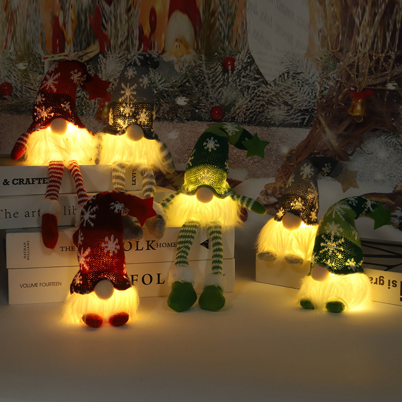Cross-border new Christmas decorations light-emitting sitting knitted Forest man doll Christmas dwarf ornaments
