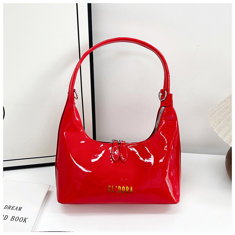 Bolsa de pan lacada brillante para mujeres 2025 nuevo diseño de letras bolso de moda de viaje bolso de mano bolso de hombro brazo