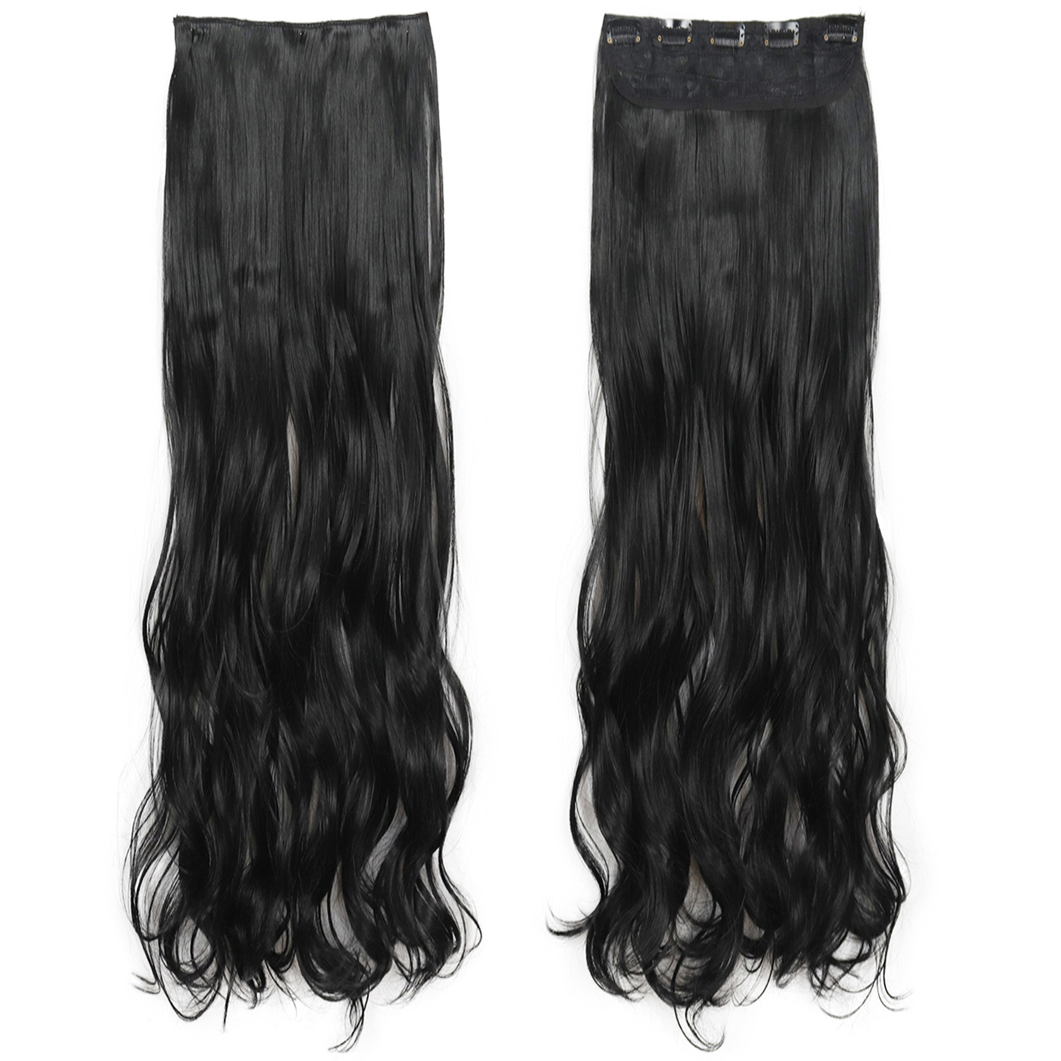 Exalargo de 80 cm, extensión de cabello de peluca, cabello rizado de una pieza de cinco cartas, extensión de cabello de fibra química, filamento de alta temperatura, cabello largo y rizado