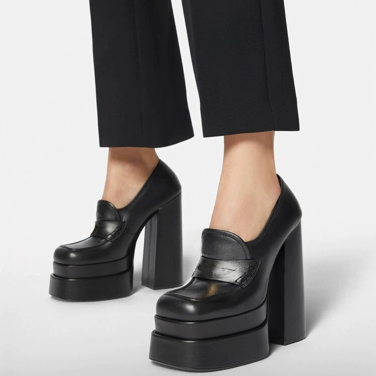 2022 punta cuadrada color sólido bajo-top de las mujeres de doble capa de la plataforma ultra-alto talón grueso talón sólido zapatos de moda de color