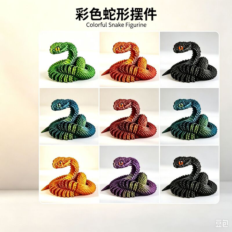 3D printed movable jointed snake toy, available in multiple colors, flexible and swingable, stress-relief ornament, creative model figure