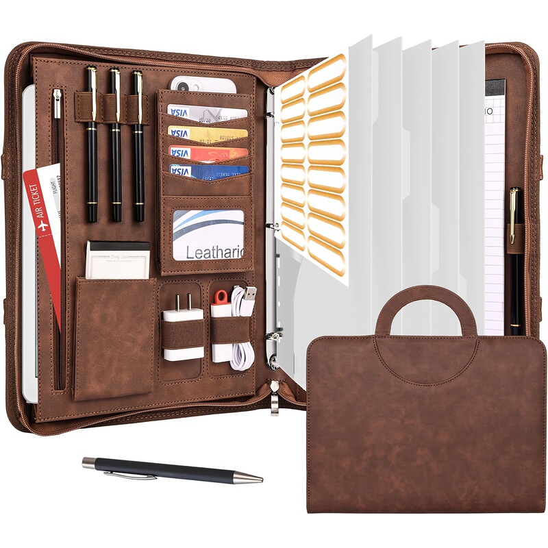 Cross-Border Leather Folder A4 Multi-Functional Zipper Storage Manager Folder Business Office Sales Negotiation Folder Briefcase