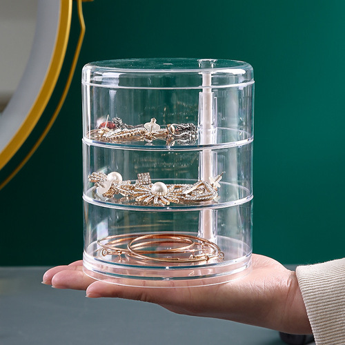 Multi-layer rotating transparent jewelry storage box for earrings, necklaces, hand jewelry, large-capacity plastic organizing and creative placement boxes