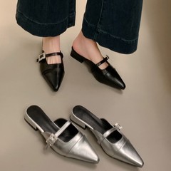 女性が外で履くための厚いヒールのつま先ハーフスリッパ 2025 春夏の新しいスタイルのスリッポンポインテッドトゥレイジーミュラーサンダル
