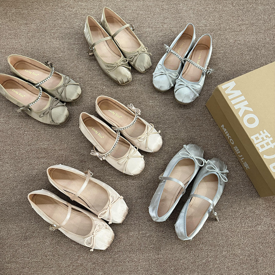 Original Foreign Trade Satin Bowknot Casual Comfortable Versatile Single Strap Flat Ballet Mary Jane Shoes for Women