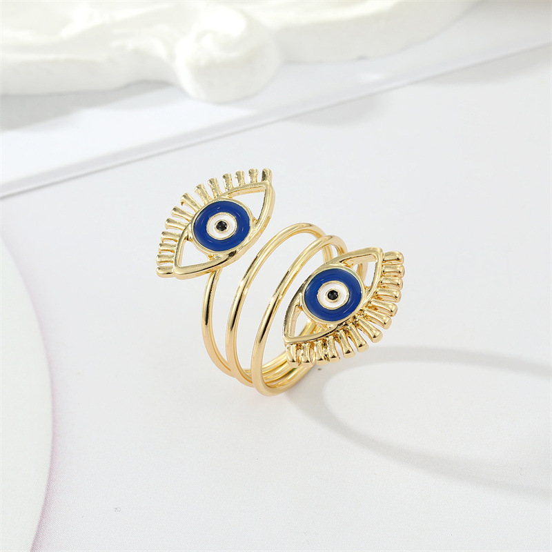 New Oil Dripping Blue Adjustable Exaggerated Devil's Eye Alloy Ring Female display picture 1