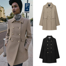 跨境外贸现货2025欧美风新款夏季女装羊毛混纺双襟短款大衣外套