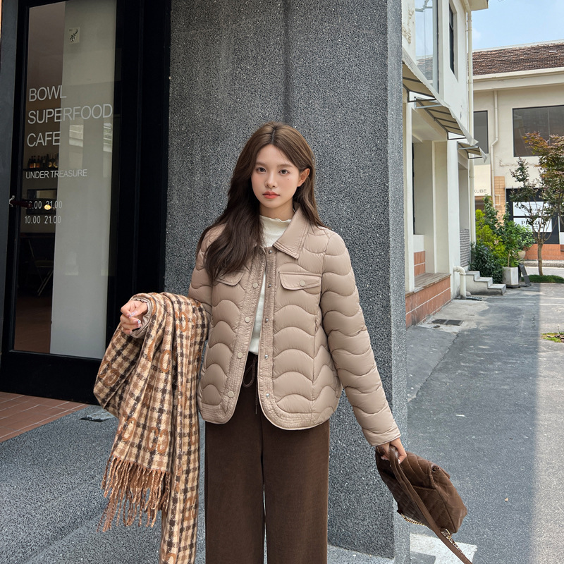 2024年新品翻领压纹羽绒棉服女短款时尚减龄小香风轻薄棉衣女棉袄|undefined
