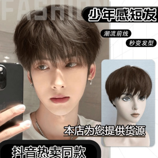 Wig Boys Handsome Short Hair Men's Full Head Cover Daily Differential Broken Cover Realistic Human Hair