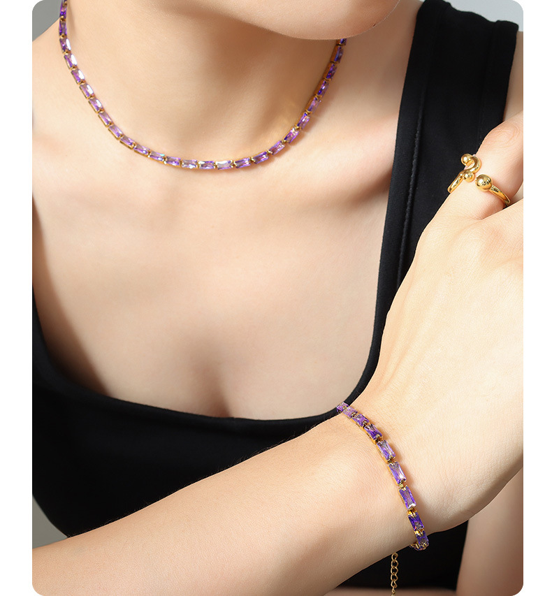 Fashion Square Titanium Steel Inlay Zircon Bracelets Necklace