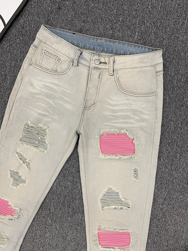Post-apocalyptic Style Ripped Jeans For Men Summer American High Street Straight Loose Vintage Wide-leg Pants_viptrois.com