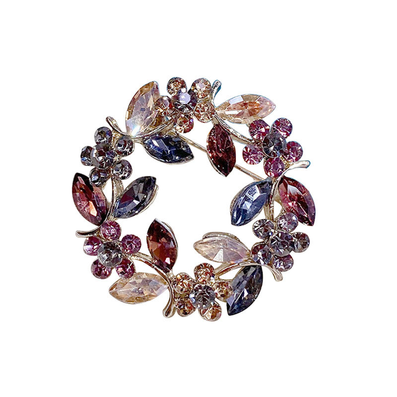 Wreath Crystal Anti-Exposure Collar Pin Fixed Clothes Cardigan Buckle Brooch Accessory_voghion.com