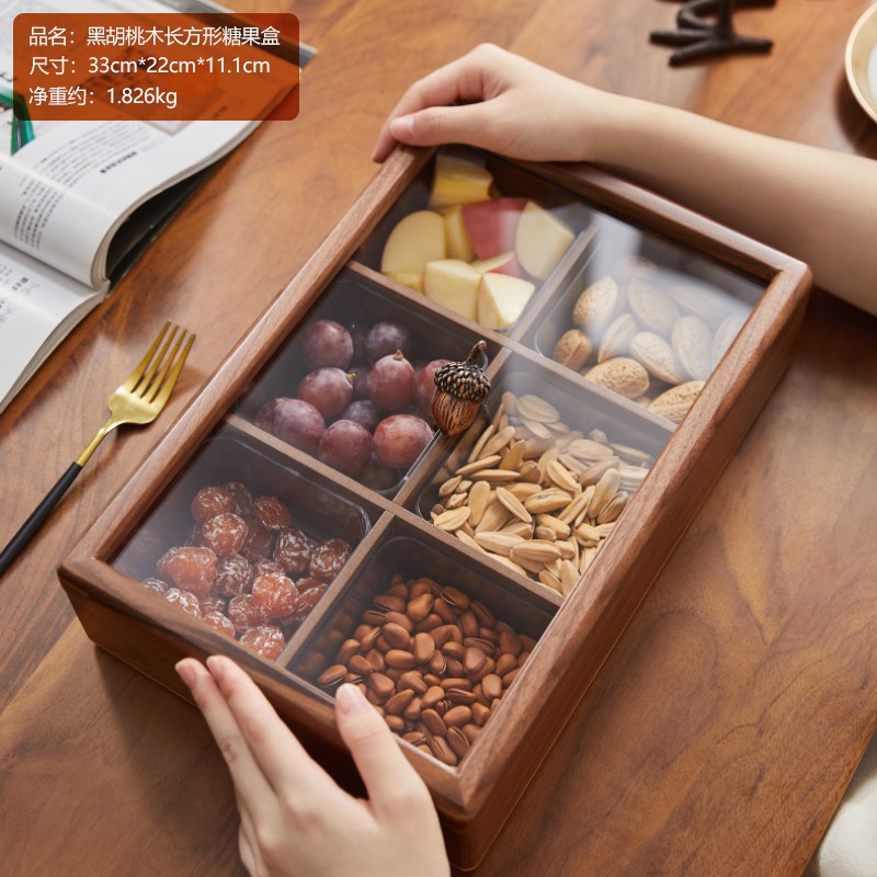 검은 호두나무 직사각형 + 식품 등급 아크릴 트레이 6개