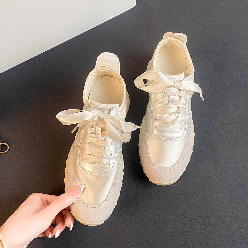 6cm Height-Increasing Genuine Leather Breathable Ballet Sneakers for Petite Women, Patchwork Casual Sports Shoes