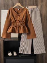 U 37268 Girl's Bow Tie Flared Sleeve Set Ůͯ��������װ