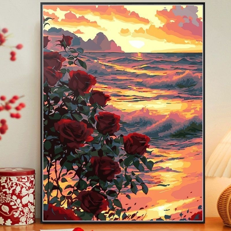 Pintura al óleo digital DIY paisaje floral pintada a mano pintada al óleo pintada decoración de la sala de estar pintada colgante de alta calidad pintura descomprimida image 16