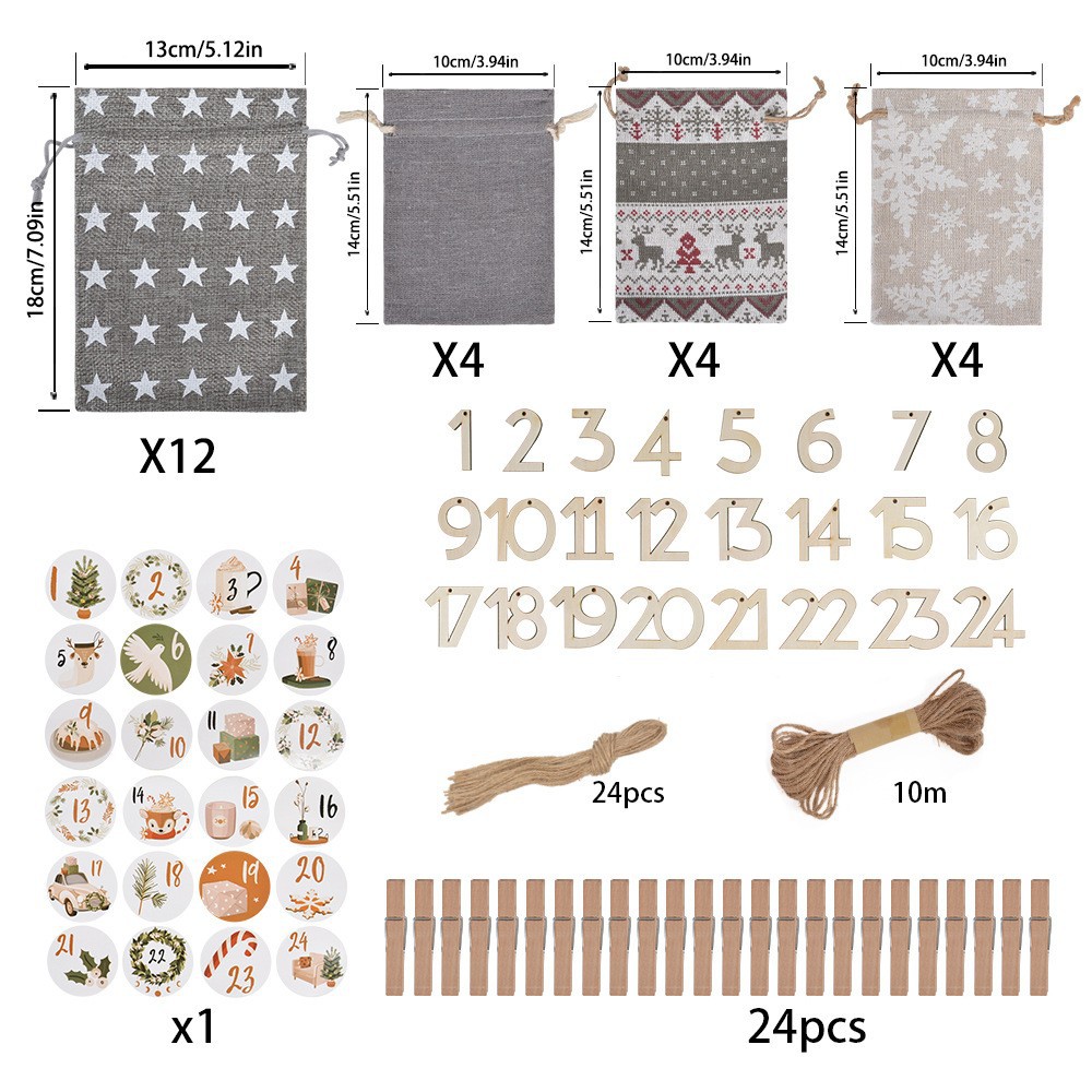 新款圣诞降临节日历袋跨境希音temu热销礼品袋倒计时抽绳束口袋子