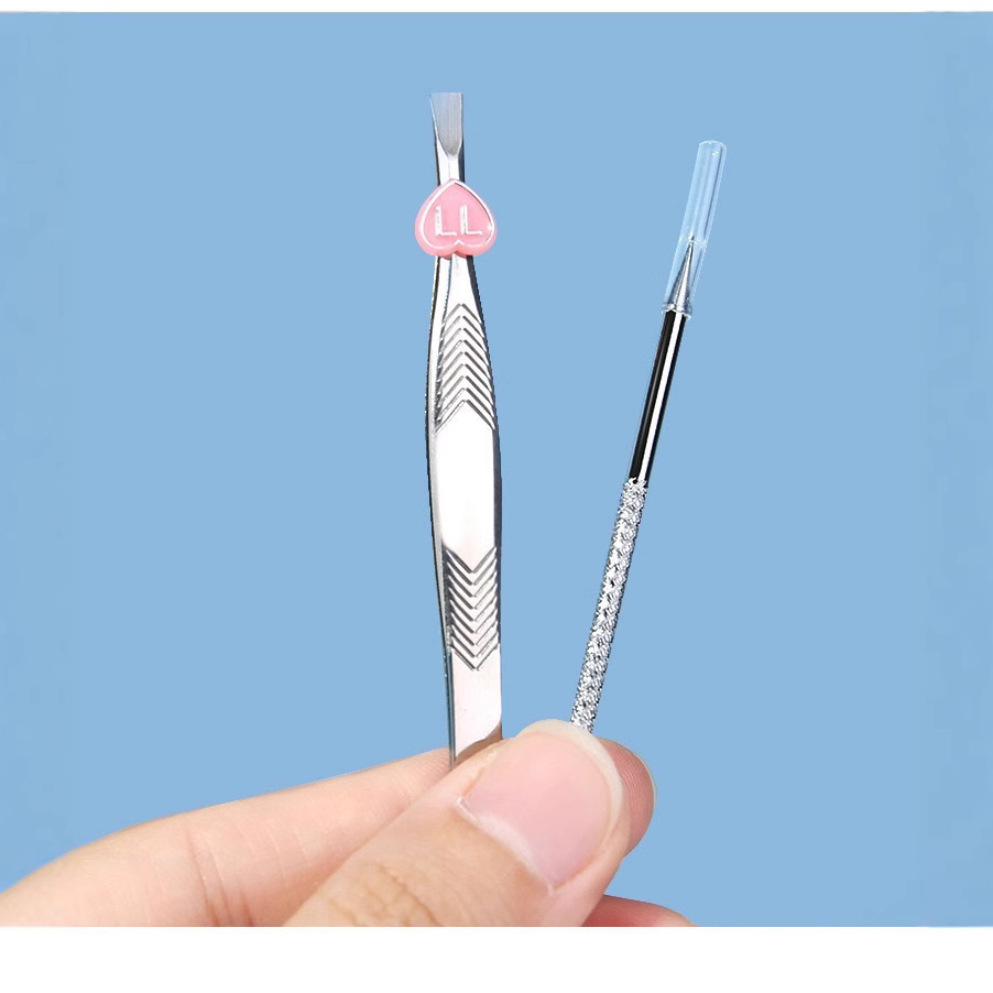 Nuevo conjunto de aguja de acné de cejas de acero inoxidable, aguja de acné de acné de doble uso de cejas de acero inoxidable