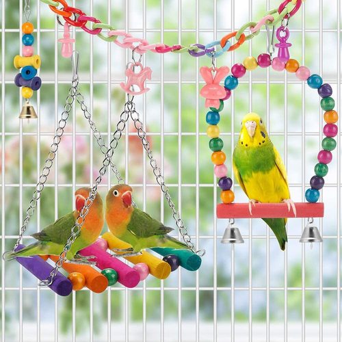 11pcs Parrot Toy Set Bird Cage Accessory Stairs Swing Hanger Plastic Smart Ball Cross-border Bird Toy