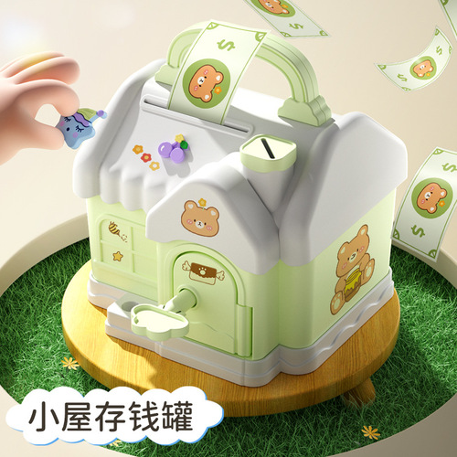 New style cabin piggy bank cartoon storage box children's toy storage box with key piggy bank house piggy bank