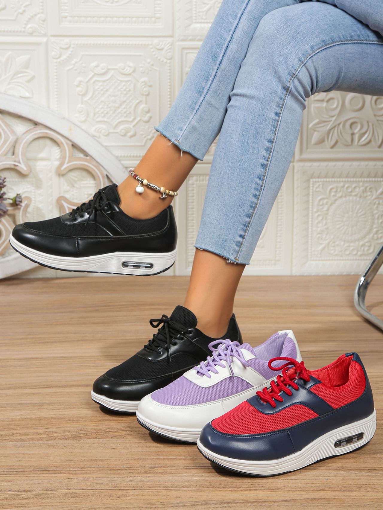 Zapatos de mujer, primavera y verano, zapatos deportivos de suela gruesa de malla para mujer, zapatos de balanceo, zapatos de fitness, zapatos de plataforma, zapatos casuales_voghion.com