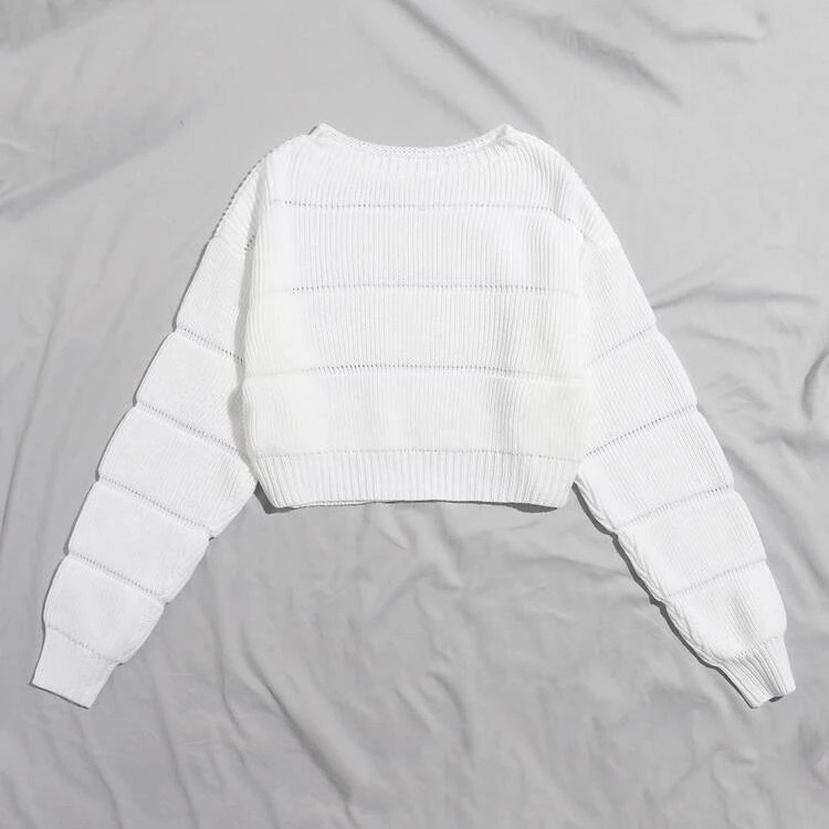 2025 primavera, otoño, invierno, punto de cuello redondo, temperamento europeo y americano, color puro, suéter de aguja, ropa corta de mujer coreana