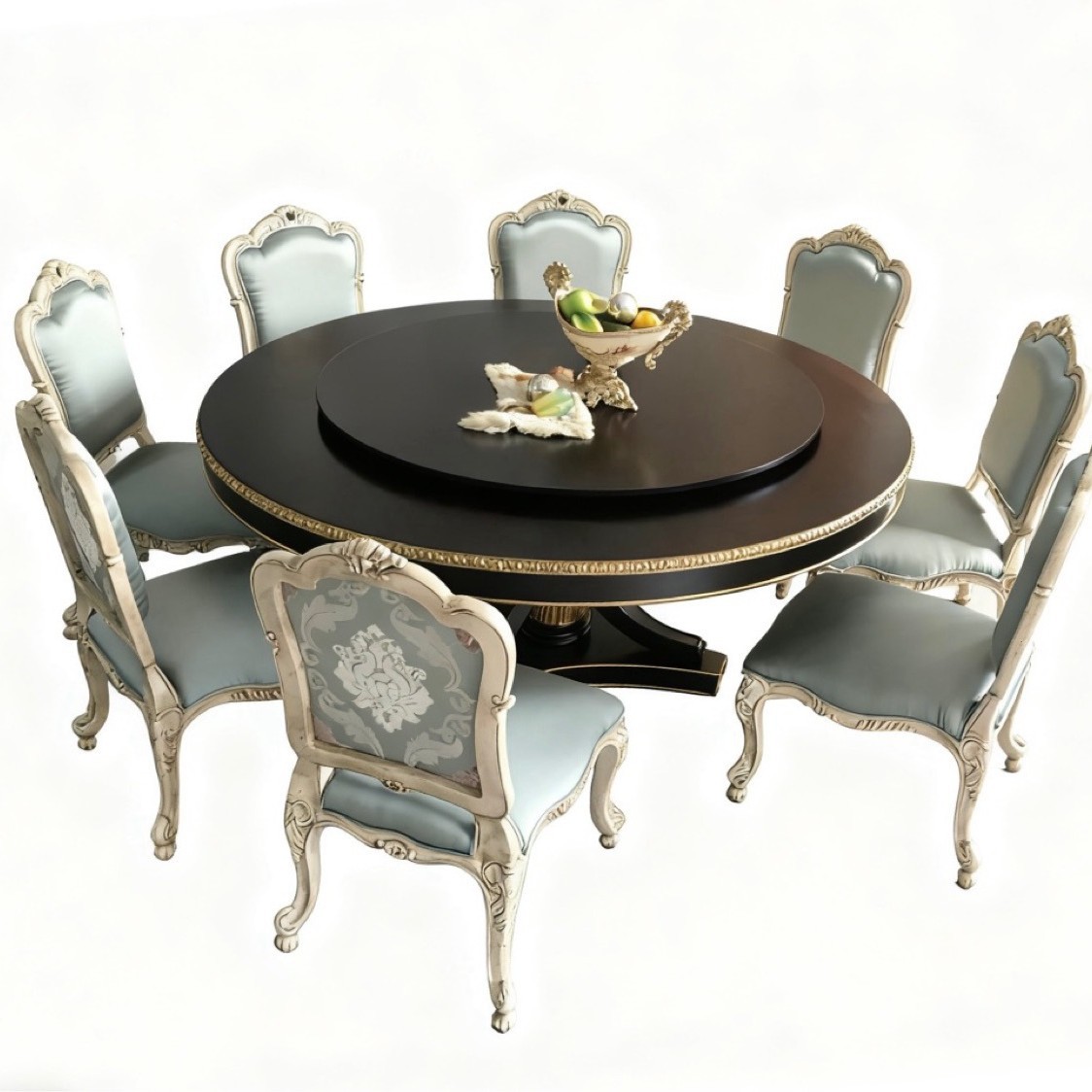 French Neoclassical Round Dining Table European Style Villa Mansion Dining Room Furniture Post-Modern Solid Wood Round Table French Light Luxury Style