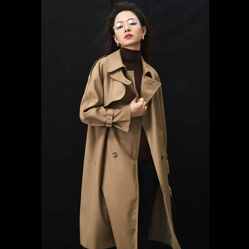 [盛都]SNDU25秋新款气质潇洒经典欧美通勤显瘦休闲中长款风衣女