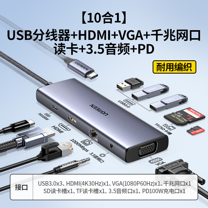 绿联拓展坞typec扩展hdmi投屏转换usb分线器hub集线网线多接口转|undefined