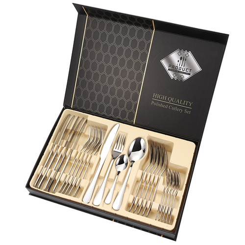 Cross-border Amazon Stainless Steel 24-piece Cutlery Set Hotel Knife, Fork, Spoon Tableware Gift Set